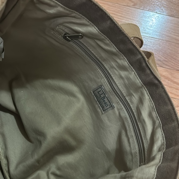 Two Toned Brown Leather and Canvas Tote Bag - Picture 3 of 5